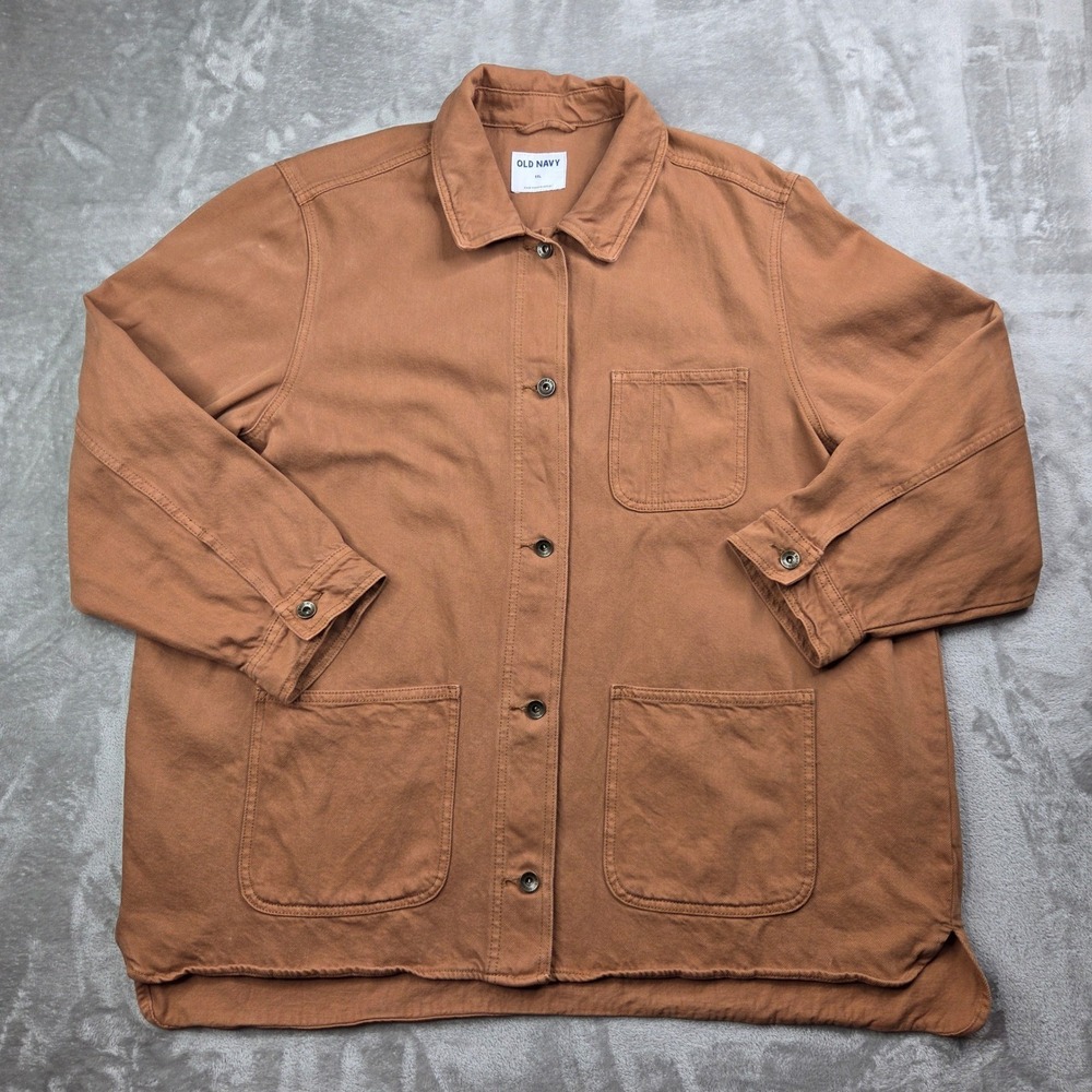 Old Navy Mens XXL Brown Cotton Twill Chore Jacket Utility Barn Workwear Shacket